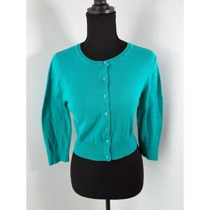90s Style Y2K Retro Teal 3/4 Sleeve Cottagecore Cardigan Preppy Layering S